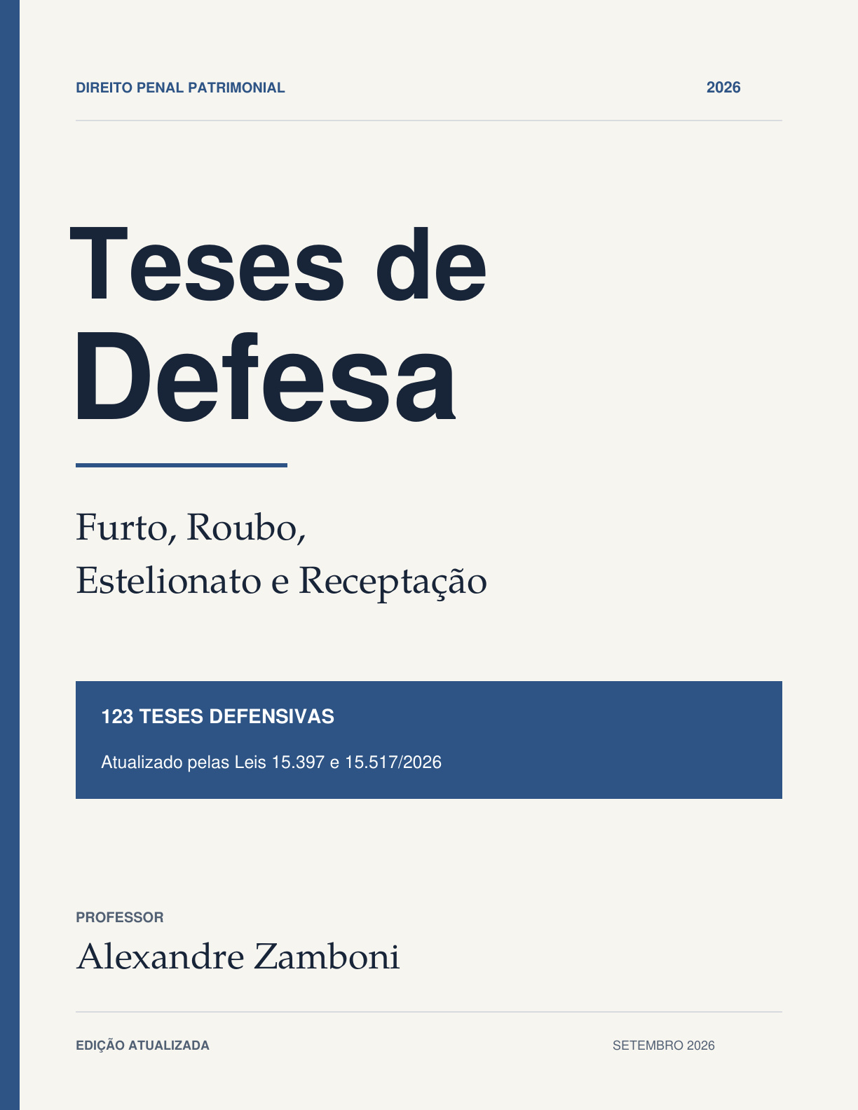 Capa de Teses de Defesa: Furto, Roubo, Estelionato e Receptação